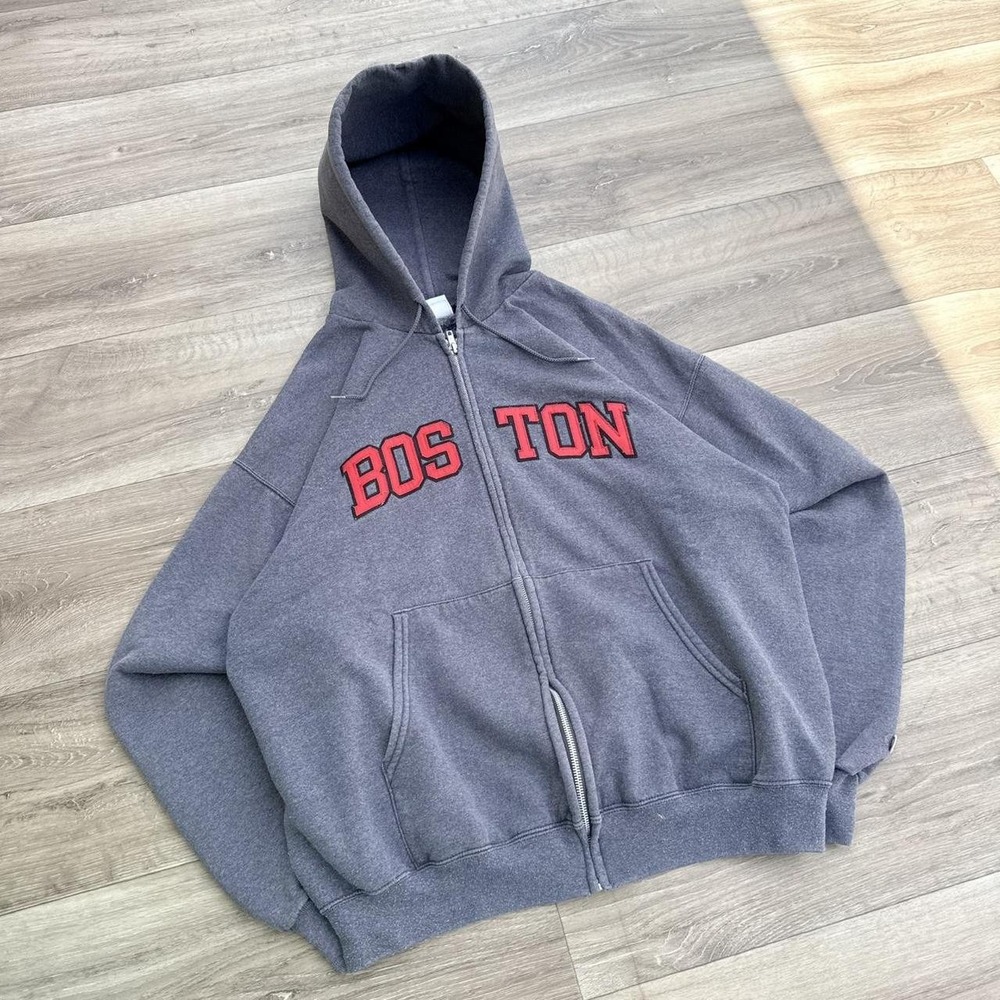 Boston Champion Men's Grey and Navy Hoodie
